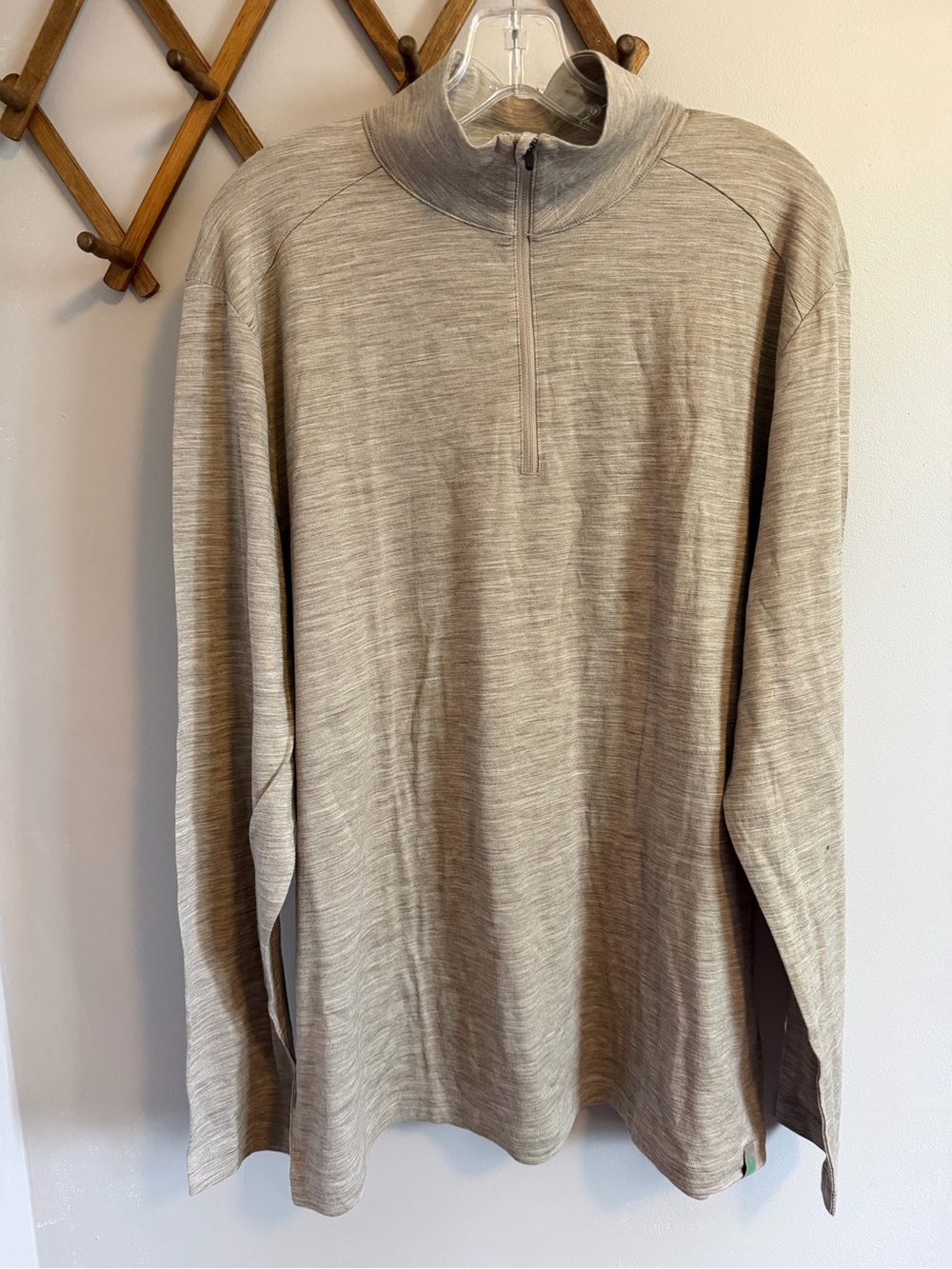 United Colors of Benetton Merino Wool 1/4 Zip Pullover Taupe Heather XL